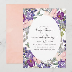 Violet, Plum and Blush Floral Baby Shower Invitation
