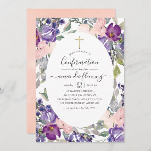 Violet, Plum and Blush Floral Confirmation Invitation