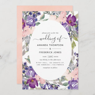 Violet, Plum and Blush Floral Wedding Invitation