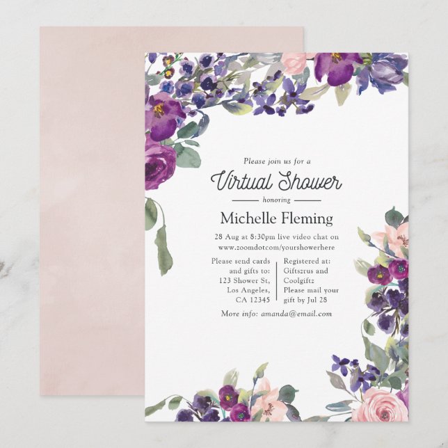 Violet, Plum and Blush Virtual Baby Shower Invitation (Front/Back)