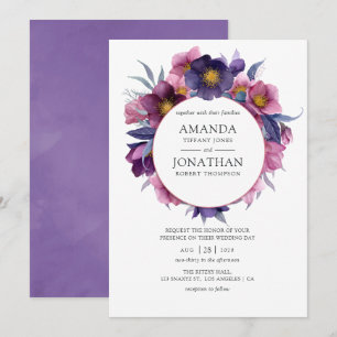 Violet Plum Watercolor Floral Wedding Invitation