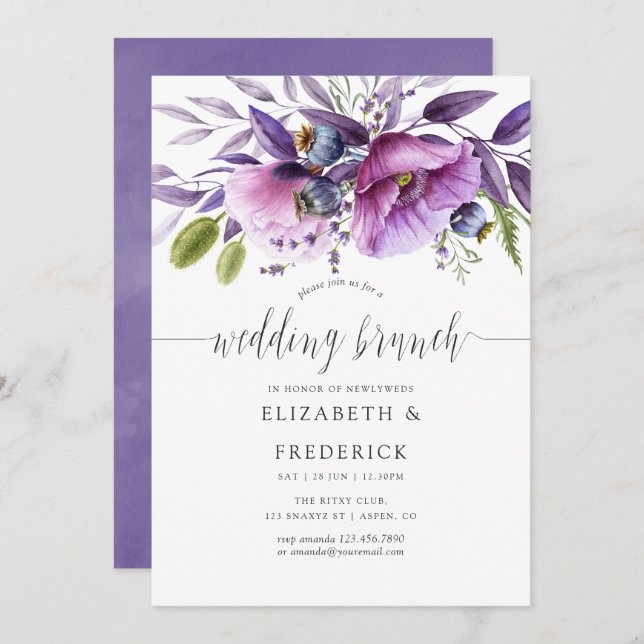 Violet Poppy Floral Wedding Brunch Invitation (Front/Back)