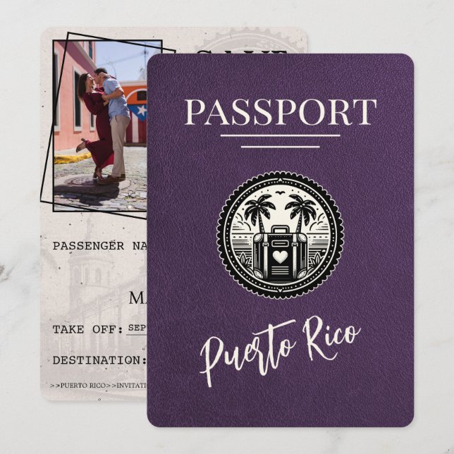 Violet Puerto Rico Passport Save The Date (Front/Back)