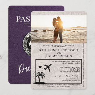 Violet Puerto Rico Passport Wedding Invitation
