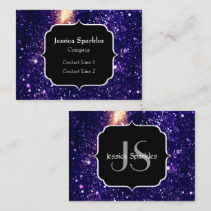 Violet purple abstract galaxy Custom Monogram Business Card