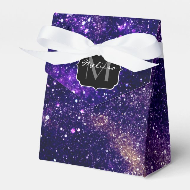Violet purple abstract galaxy Custom Monogram Favor Box (Front Side)