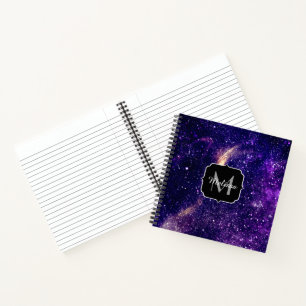 Violet purple abstract galaxy Custom Monogram Notebook