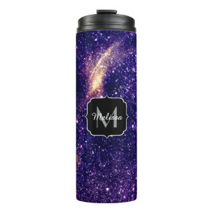 Violet purple abstract galaxy Custom Monogram Thermal Tumbler