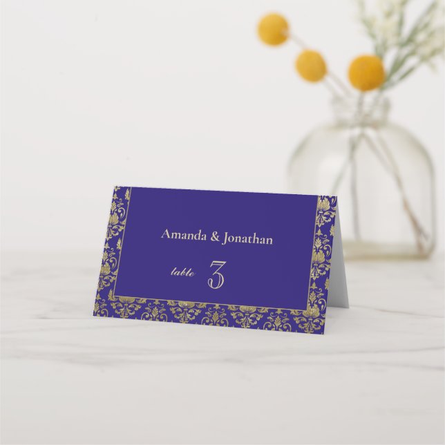 Violet Purple and Gold Pattern Wedding Place Cards (Front)