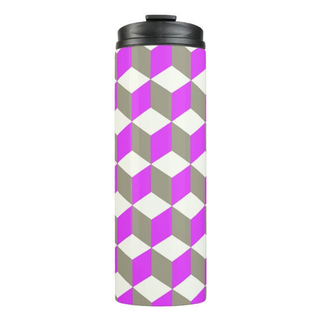 Violet Purple And Grey Isometric Cube Pattern Thermal Tumbler (Front)
