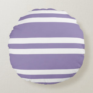 Violet Purple and White Stripes Round Pillow