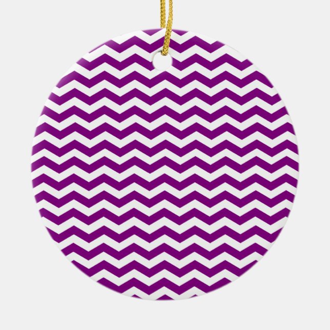 Violet Purple And White Zigzag Chevron Pattern Ceramic Ornament (Front)