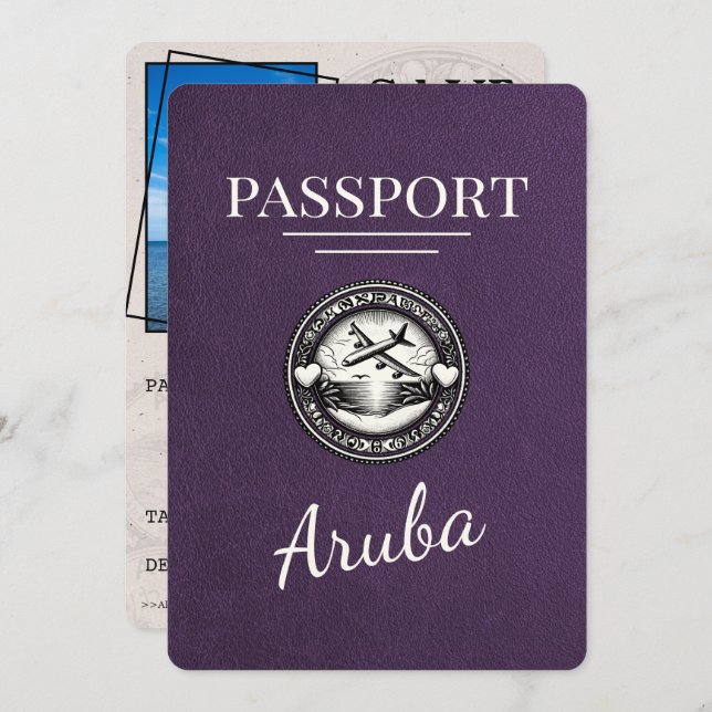 Violet Purple Aruba Passport Save The Date (Front/Back)