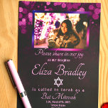 Violet, Purple Bat Mitzvah Invite w/ Star of David<br><div class="desc">This shimmery violet and black Bat Mitzvah invitation has beautifully matching envelopes, return-address labels, and thank you cards. Choose between sizes and styles in this collection. This modern Bat Mitzvah design with a star of david is perfect for your girl's special birthday celebration. Easily customize this design for your graduation,...</div>