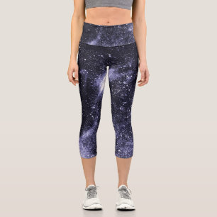 Violet purple black abstract galaxy capri leggings