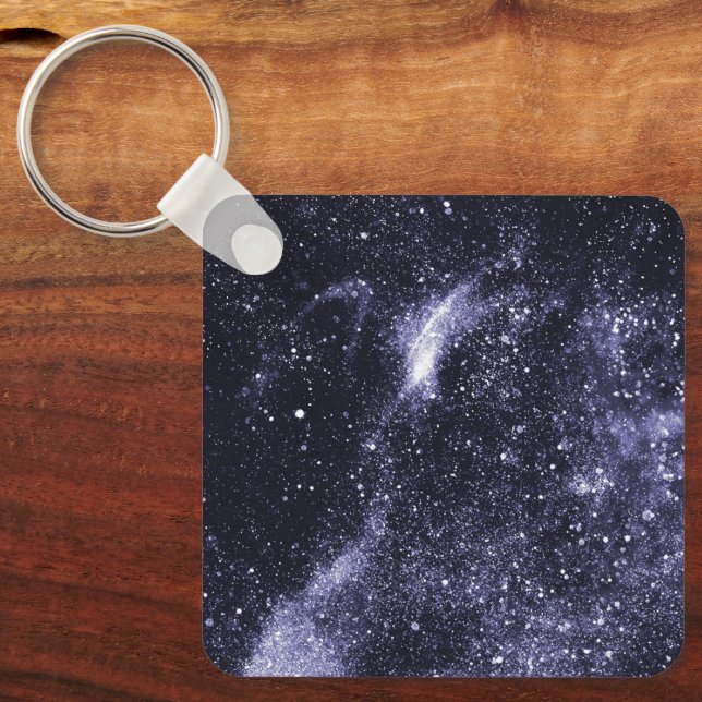 Violet purple black abstract galaxy keychain (Front)