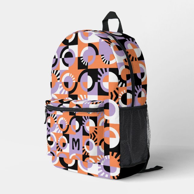 Violet Purple Black Peach Orange Midcentury Art Printed Backpack (Back Corner Right)