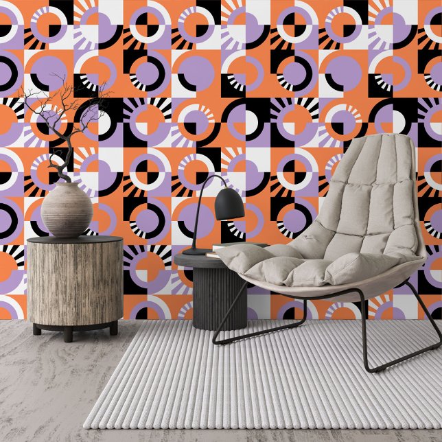 Violet Purple Black Peach Orange Midcentury Art Wallpaper (Creator Uploaded)