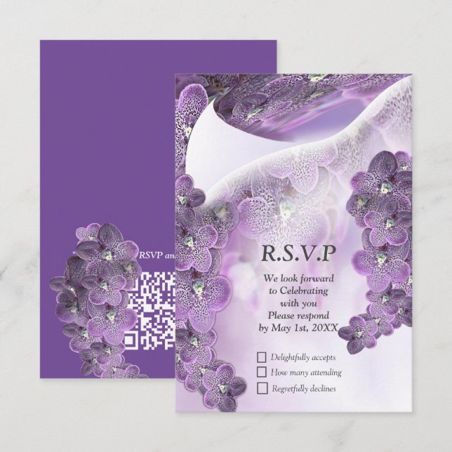 Violet Purple Blooming Flower Orchids RSVP Card (Front/Back)