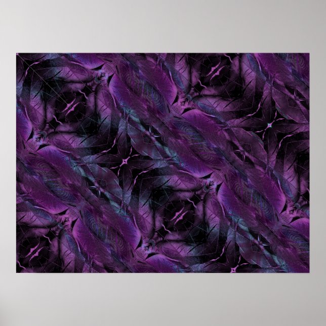 Violet Purple blue black feather texture abstract Poster (Front)