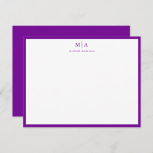 Violet Purple Border Monogram Correspondence Card
