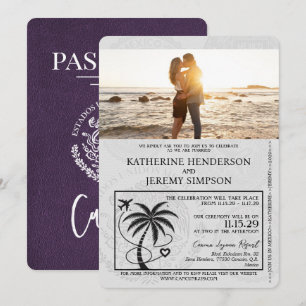 Violet Purple Cancun Passport Wedding Invitation