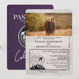 Violet Purple Colorado Passport Wedding Invitation