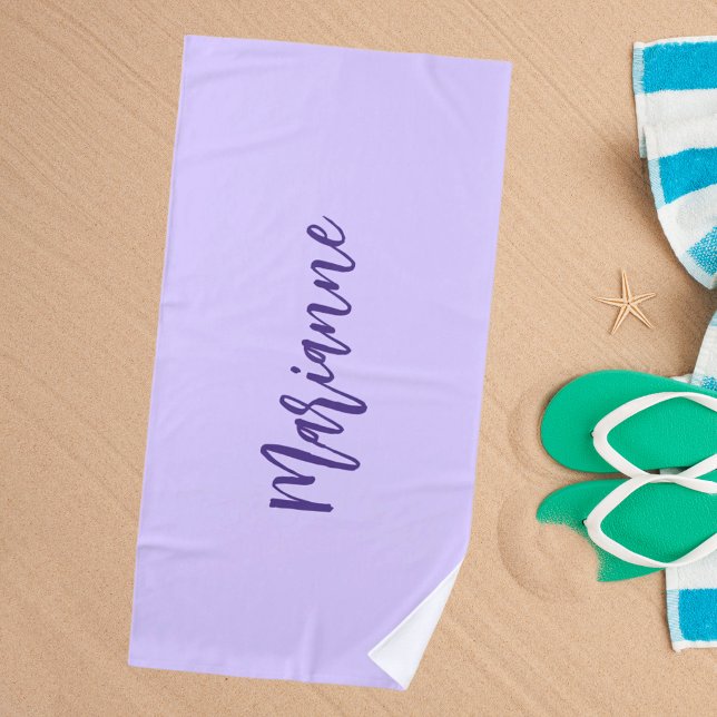 Violet purple custom name script beach towel (Creator Uploaded)