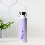 Violet purple custom name script water bottle<br><div class="desc">Violet,  lavender colour as background.  Personalize and add your name.   Purple coloured handwritten style script.</div>