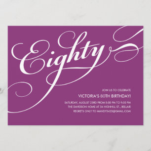 Violet Purple Elegant 80th Birthday Invitations