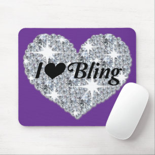 Violet Purple Faux Diamond 'I Love Bling' Heart Mouse Pad