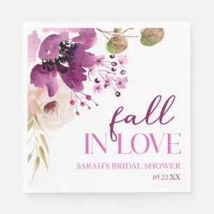 Violet Purple Floral Fall In Love Bridal Shower Napkin