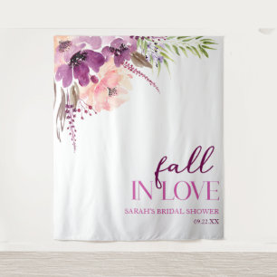 Violet Purple Floral Fall In Love Bridal Shower Tapestry