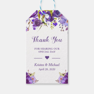 Violet Purple Floral Wedding Favour Thank You Gift Tags