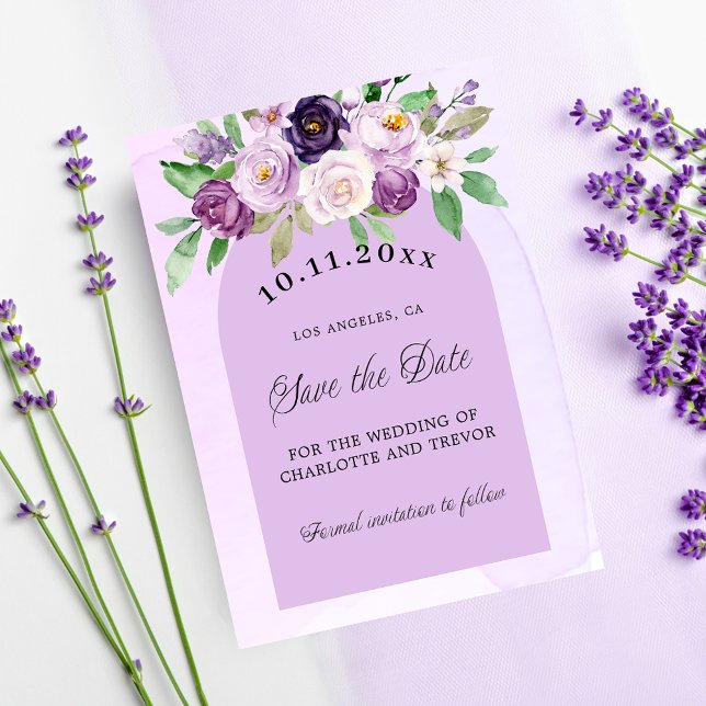 Violet purple florals arch elegant wedding save the date (Creator Uploaded)