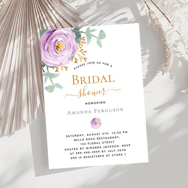 Violet purple florals greenery Bridal Shower Invitation (Creator Uploaded)