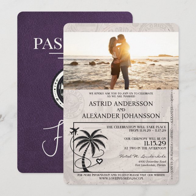 Violet Purple Florida Passport Wedding Invitation (Front/Back)