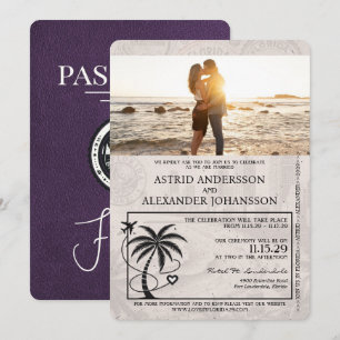 Violet Purple Florida Passport Wedding Invitation