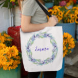 Violet Purple Flowers Floral Personalized Monogram Tote Bag<br><div class="desc">This design was created by through digital art and includes beautiful purple watercolor flowers.. It may be personalized by choosing the click to customize further option and changing the name, initials or words. You may also change the text colour and style or delete the text for an image only design....</div>