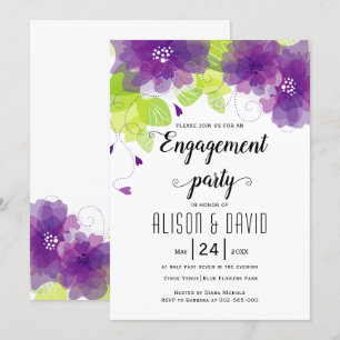 Violet purple flowers wedding engagemnet party invitation