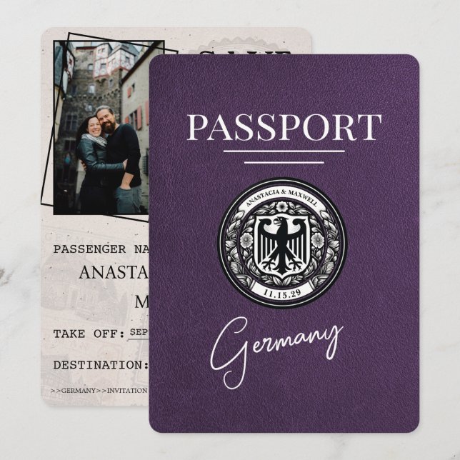 Violet Purple Germany Passport Save The Date (Front/Back)