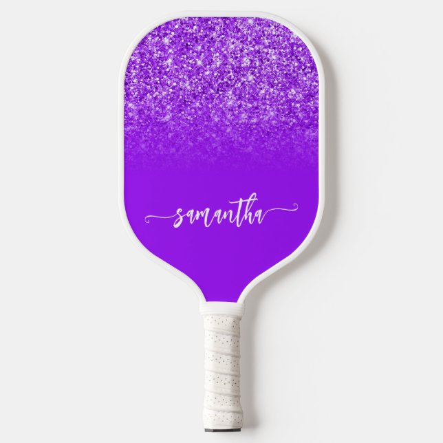 Violet Purple Glitter Ombre Name Pickleball Paddle (Front)