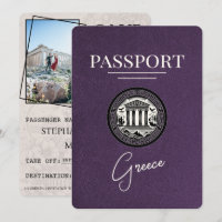 Violet Purple Greece Passport Save the Date Card