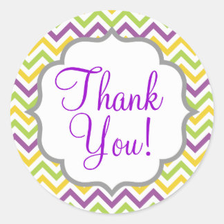 Violet Purple, Green, and Yellow Chevron Stripes Classic Round Sticker