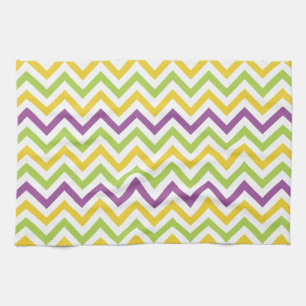 Violet Purple, Green, and Yellow Chevron Stripes Kitchen Towel