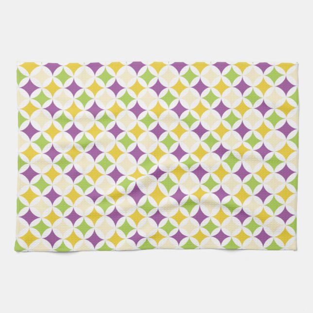 Violet Purple, Green, and Yellow Diamonds Kitchen Towel (Horizontal)