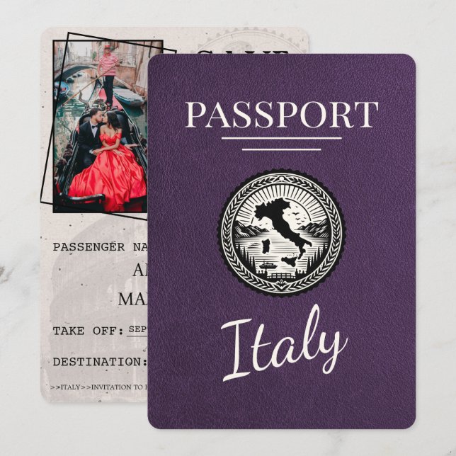 Violet Purple Italy Passport Save The Date (Front/Back)