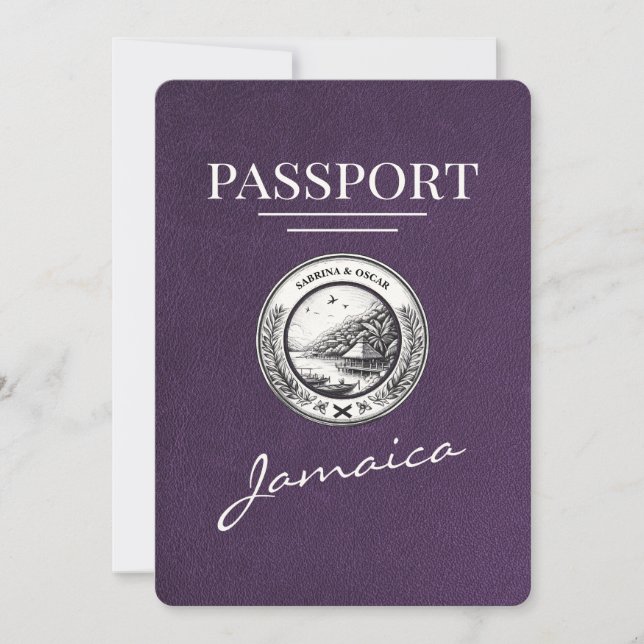 Violet Purple Jamaica Passport Save The Date (Front)