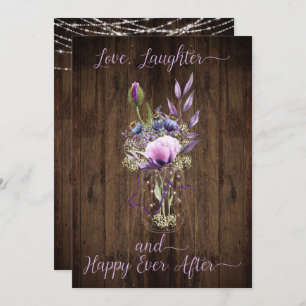 Violet Purple Lavender Floral Mason Jar Wedding Invitation