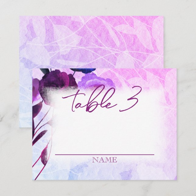 Violet, Purple, Lavender Roses Wedding Table Name Card (Front/Back)
